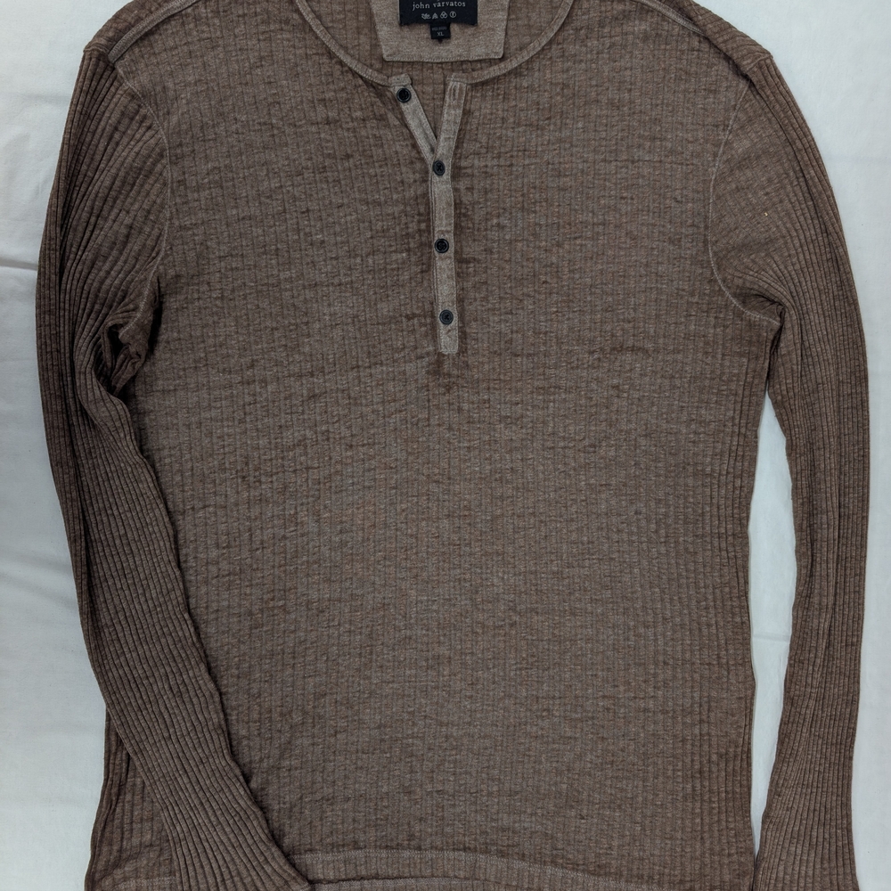 John Varvatos Taupe Ribbed Henley